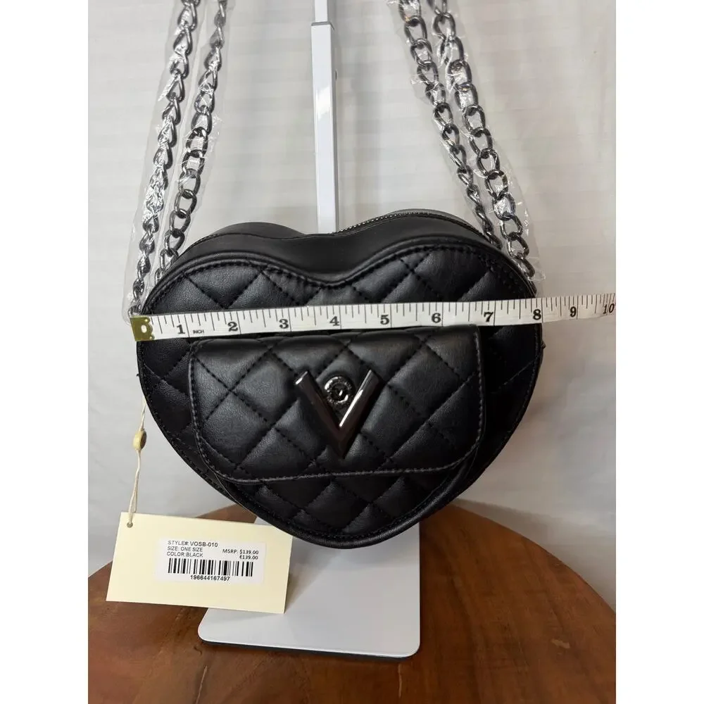 Valentino Orlandi Heart Crossbody MSRP $139 NWT Black Quilted Vegan Leather